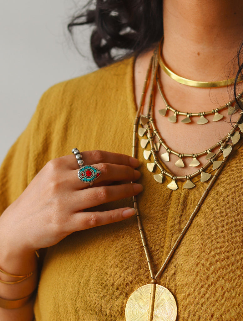 Bohemian Brass Pendant / Brooch with Three Drops online