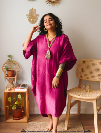 'Zikr' Handloom Cotton Kaftan Dress in Pink