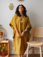 'Zikr' Handloom Cotton Kaftan Dress in Yellow