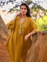 'Zikr' Handloom Cotton Kaftan Dress in Yellow