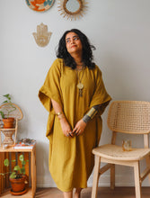 'Zikr' Handloom Cotton Kaftan Dress in Yellow